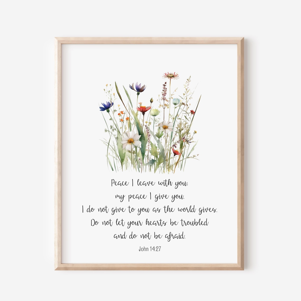 John 1427 Peace I Leave With You Watercolor Wildflowers Scripture Wall Art