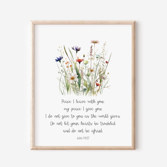 John 1427 Peace I Leave With You Watercolor Wildflowers Scripture Wall Art