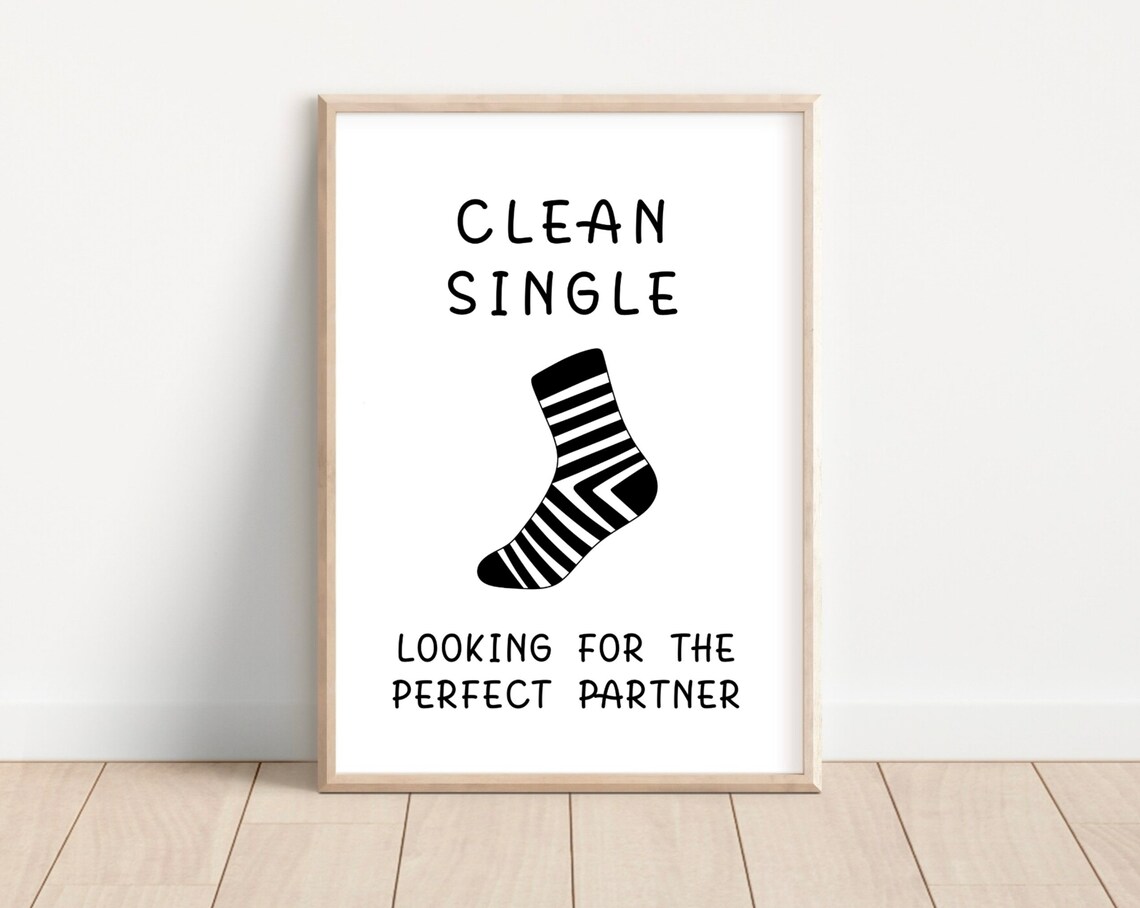 Clean Single Funny Laundry Room Poster Print Humorous Wall Art Print Fun Wall Art Black White Striped - Image 2