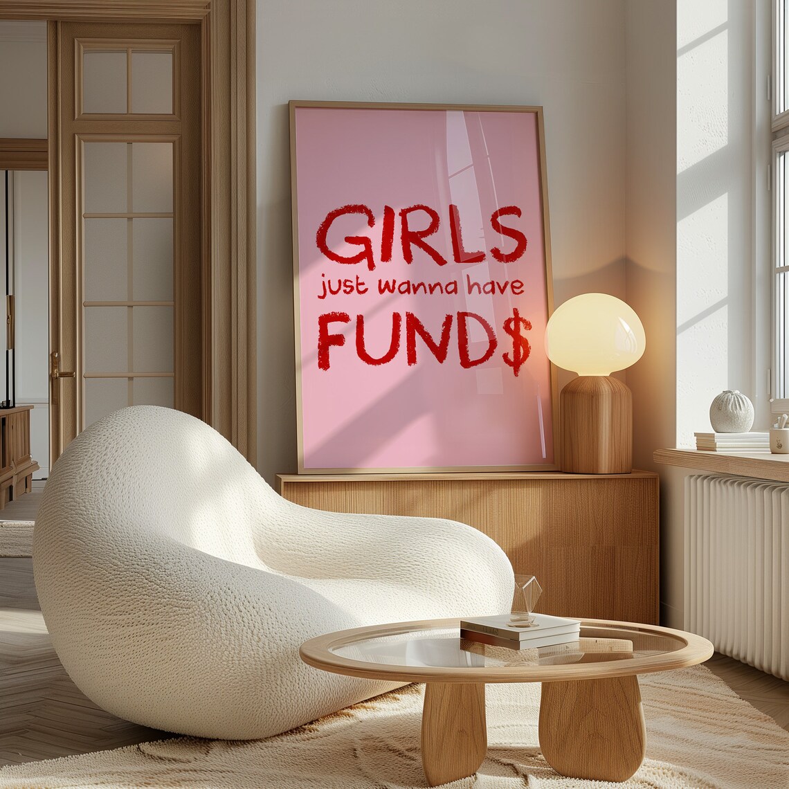 Girls Just Wanna Have Funds Pink Red Typography Money Poster - Image 4