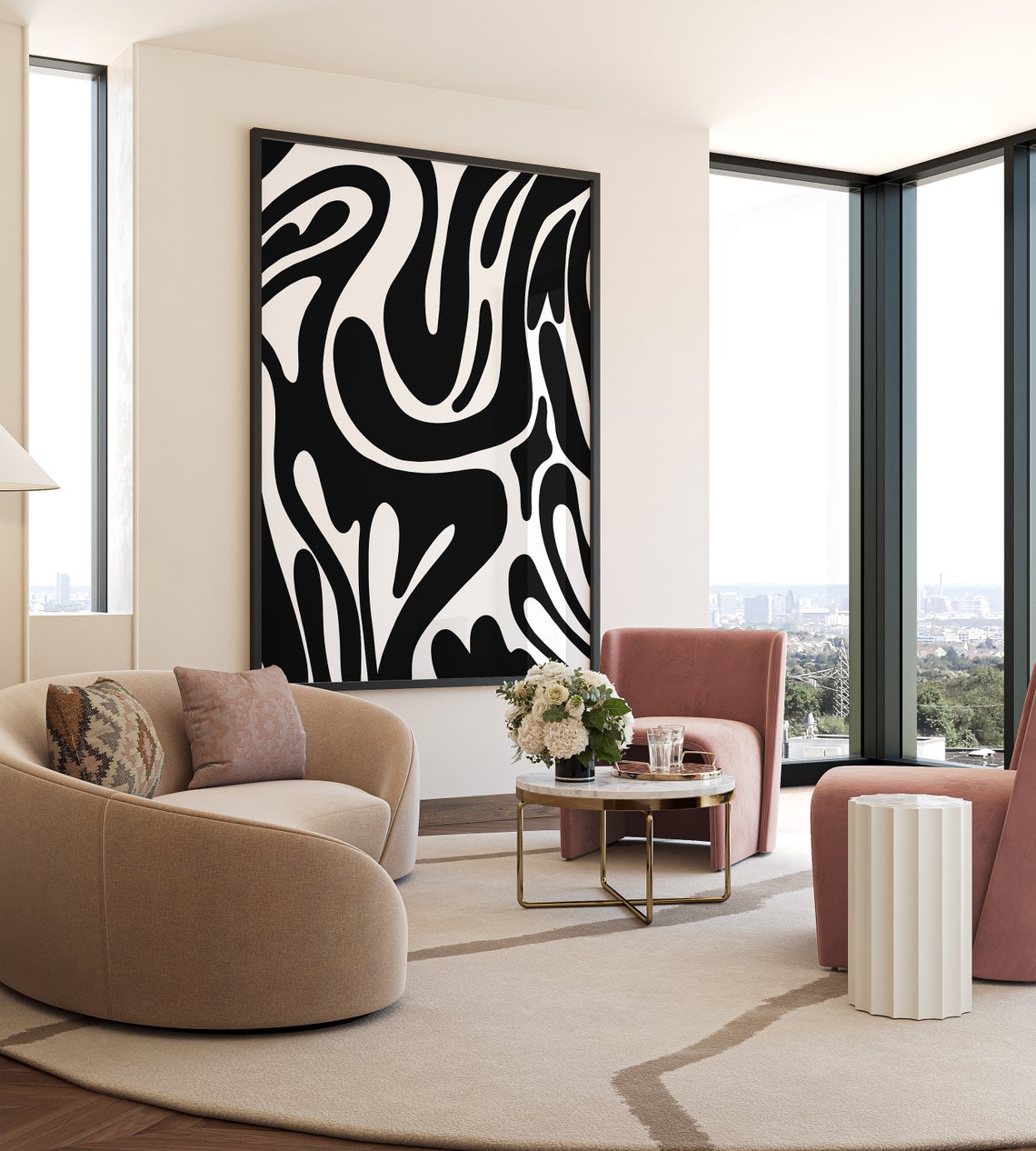 Black White Wavy Groovy Abstract Swirl Modern Minimalist Poster - Image 4