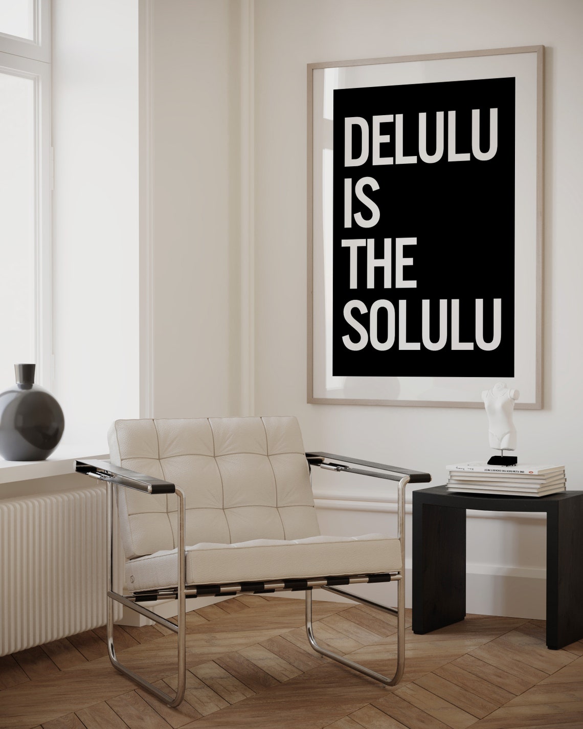 Delulu Is The Solulu Bold Cream Type Black Funny Quote Poster - Image 2