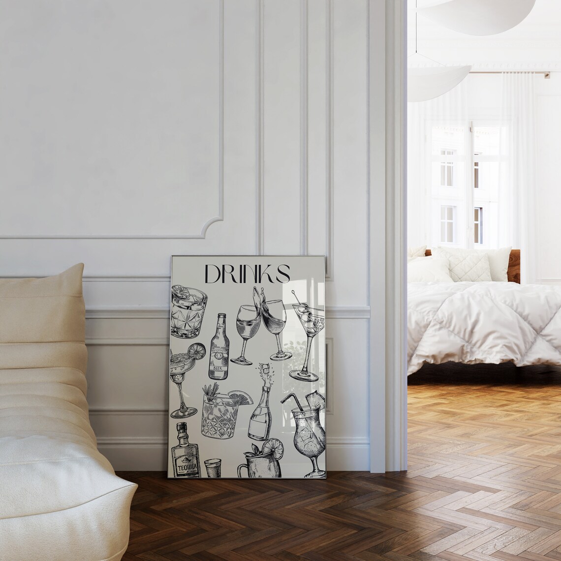Drinks Cocktail Sketch Black Line Art Bar Cart Decor Home Poster - Image 2
