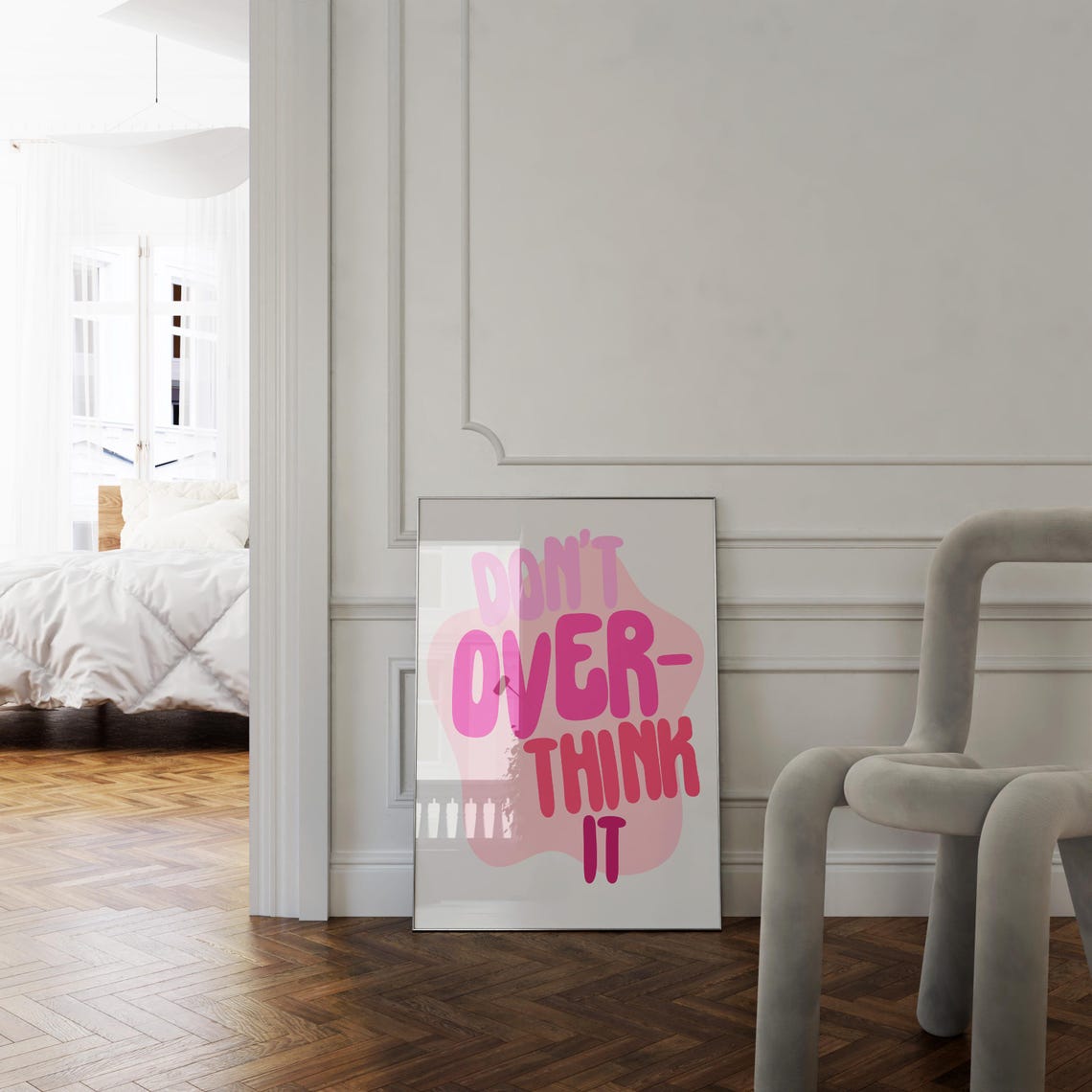 Don't Overthink It Pink Bubble Letters Wavy Background Quote Poster - Image 3