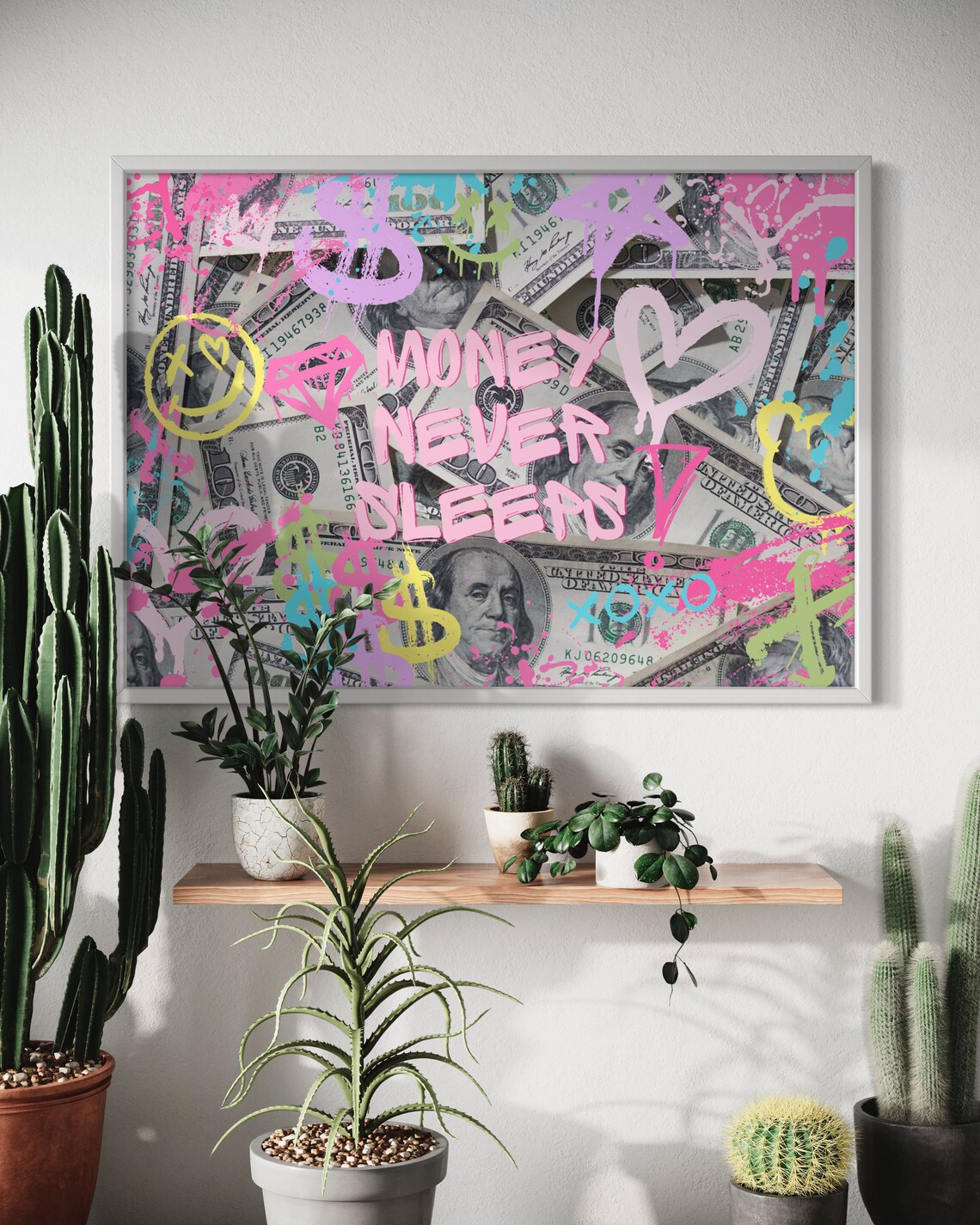 Money Never Sleeps Graffiti Preppy Art Print - Image 2