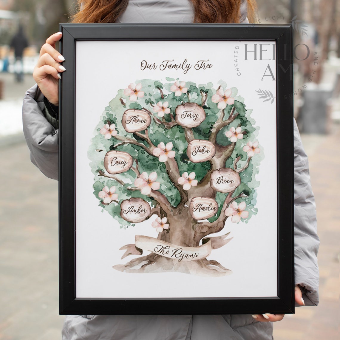 Personalized Watercolor Family Tree Print Blossom Names Art Poster - Image 4