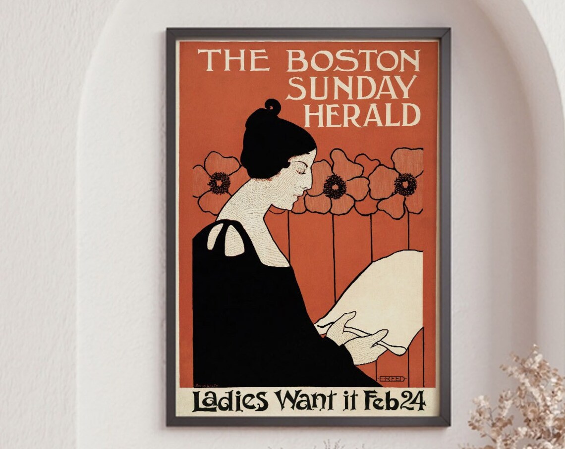 Vintage Boston Sunday Herald Travel Poster Print