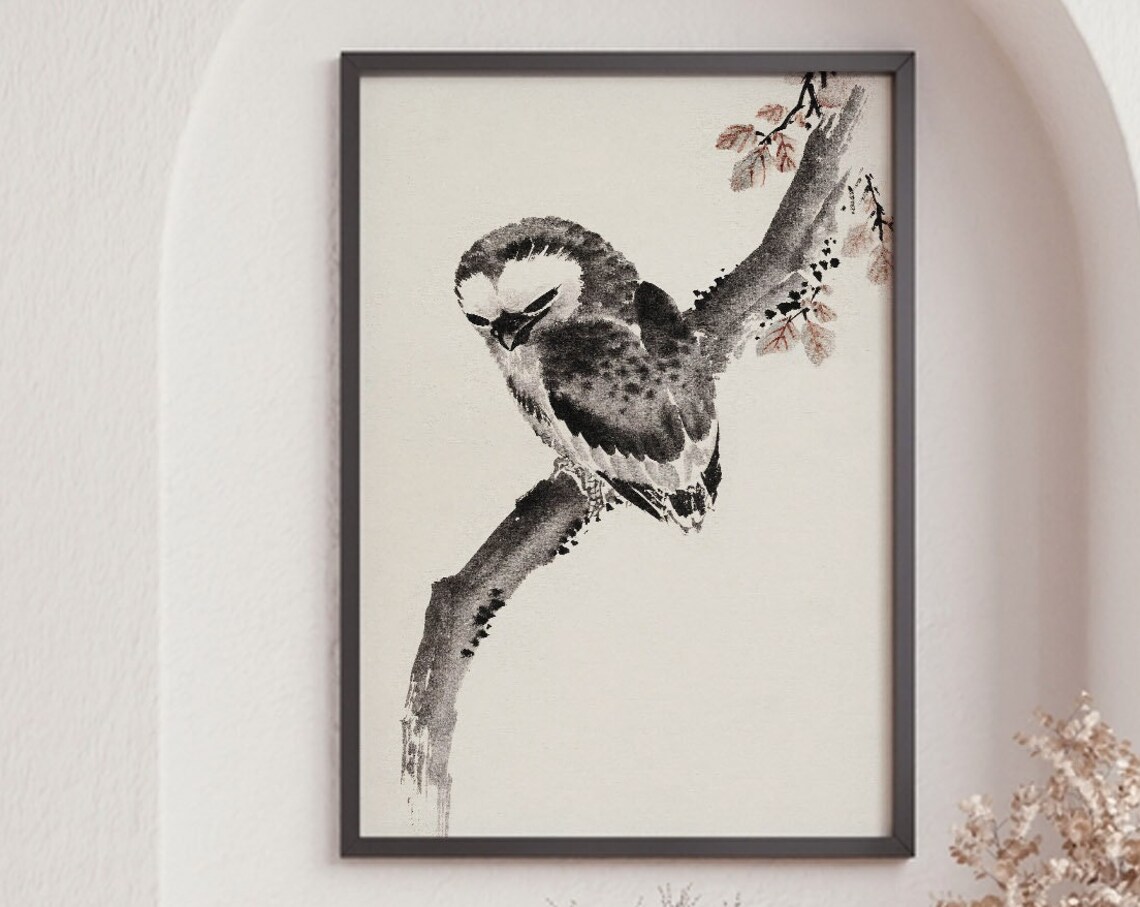 Japanese Owl Poster Print, Hokusai-Inspired Art