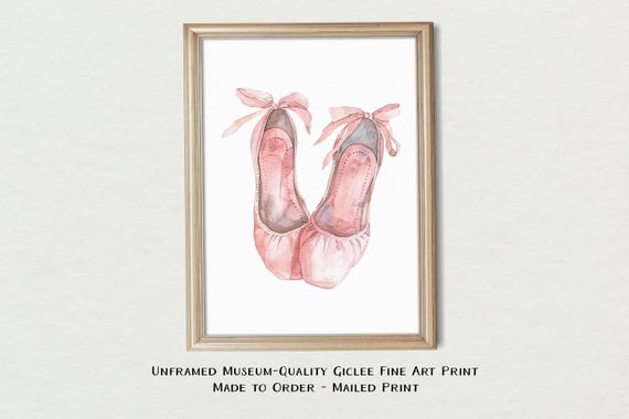 Ballet Painting Art Print Coquette Aesthetic Pink Bows Girly Wall Decor Dance Watercolor Painting Pink Ballet Shoes Girls Room Print