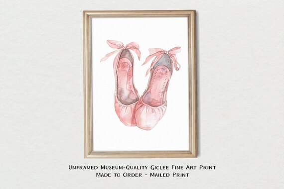 Pink Ballet Shoes Watercolor Bow Ribbon Dance Nursery Art Print