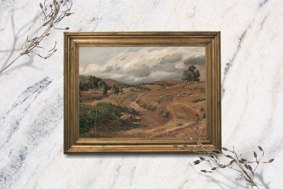 Moody Country Road Art Print Unframed Landscape Oil Painting Print Rustic Farmhouse Decor Pasture Oil Painting Small Landscape Painting
