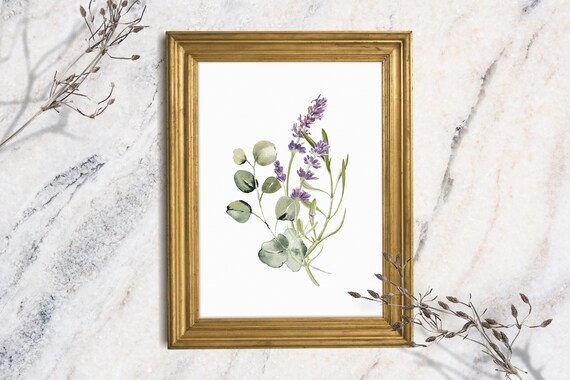 Lavender Sprig Eucalyptus Watercolor Purple Floral Minimalist Art Print