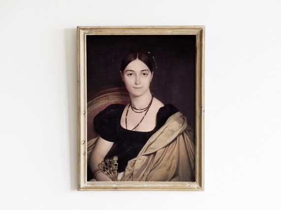 Ingres Madame Duvaucey Portrait Vintage French Woman Fan Painting Art Print