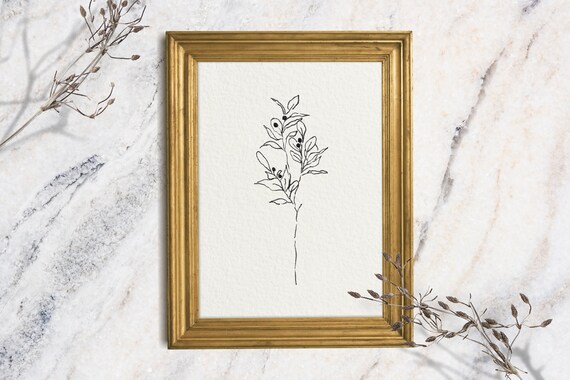 Minimalist Botanical Branch Line Art Ink Sketch Neutral Wall Decor Print