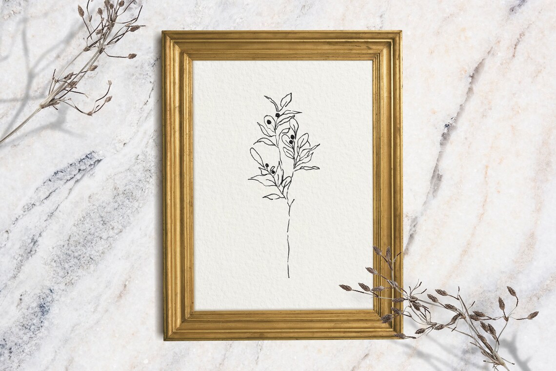 Minimalist Botanical Branch Line Art Ink Sketch Neutral Wall Decor Print