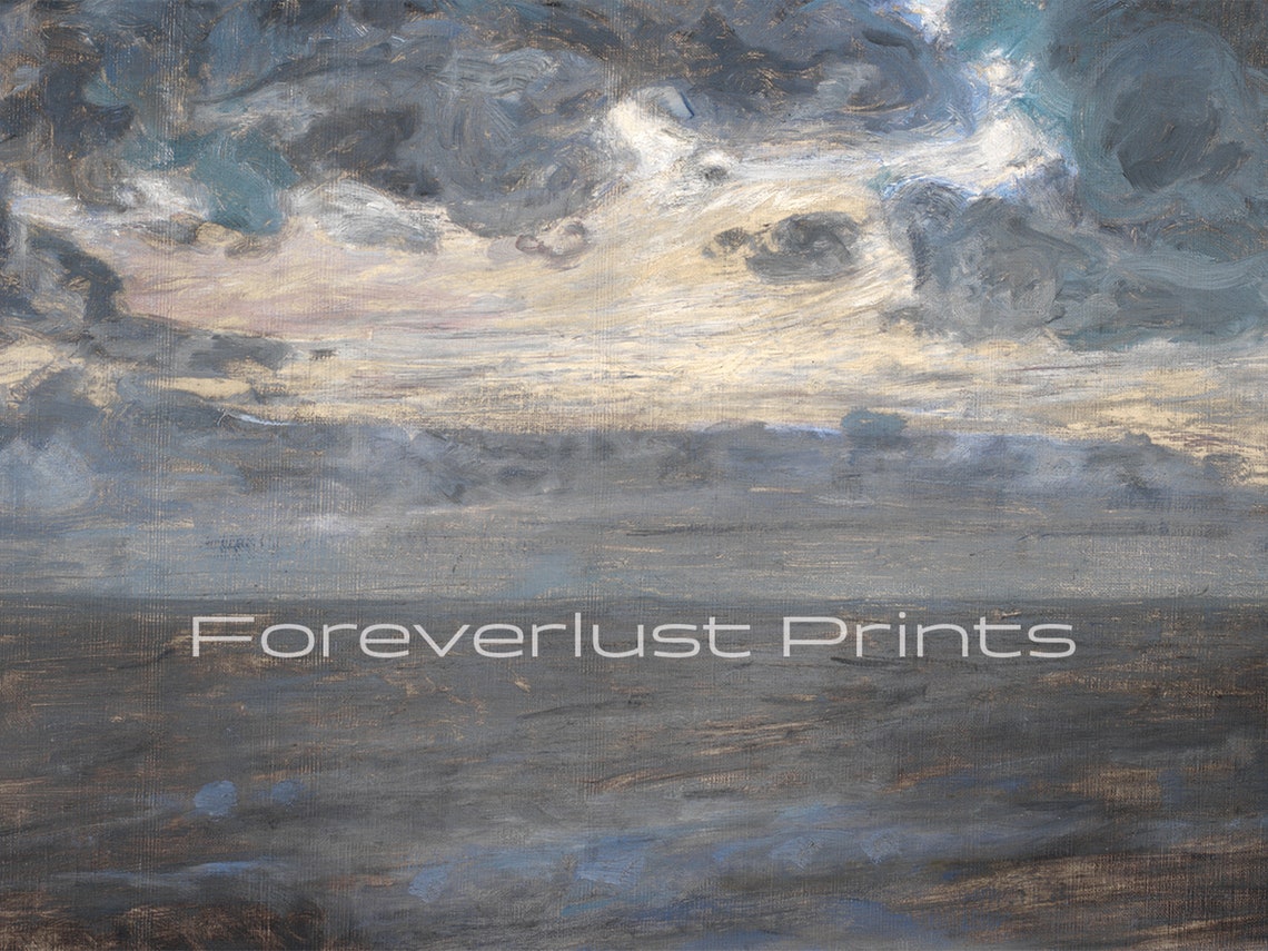 Moody Coastal Seascape Stormy Clouds Vintage Ocean Oil Art Print - Image 2