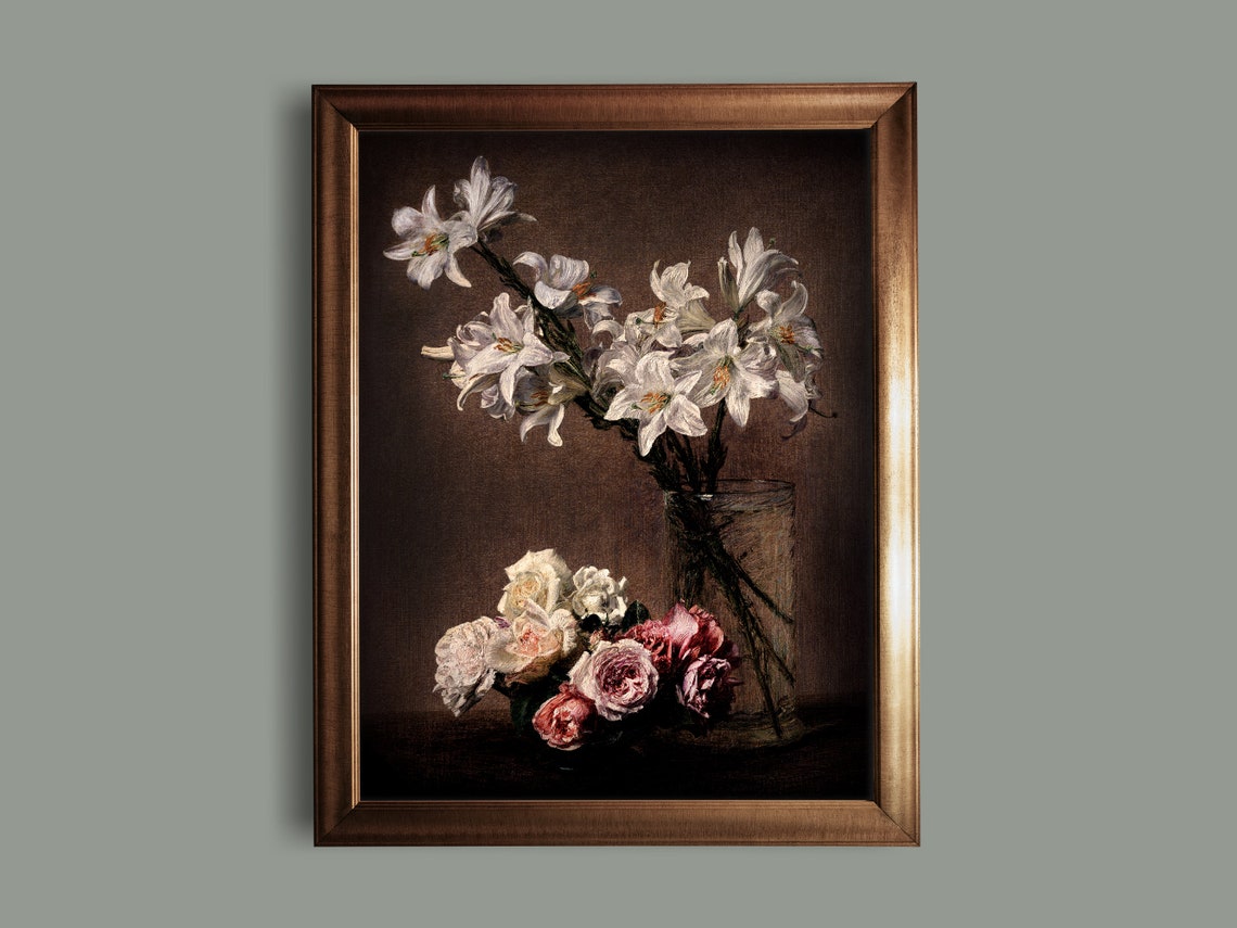 Vintage Flower Painting Moody Floral Art Print Dark Academia Decor - Image 2