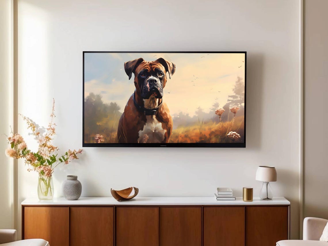Boxer Dog Portrait Brindle Canine Standing Autumn Meadow Field Poster - Image 2