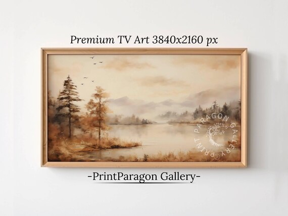 Foggy Autumn Lake at Dawn with Birds in a Sepia Haze Wall Art
