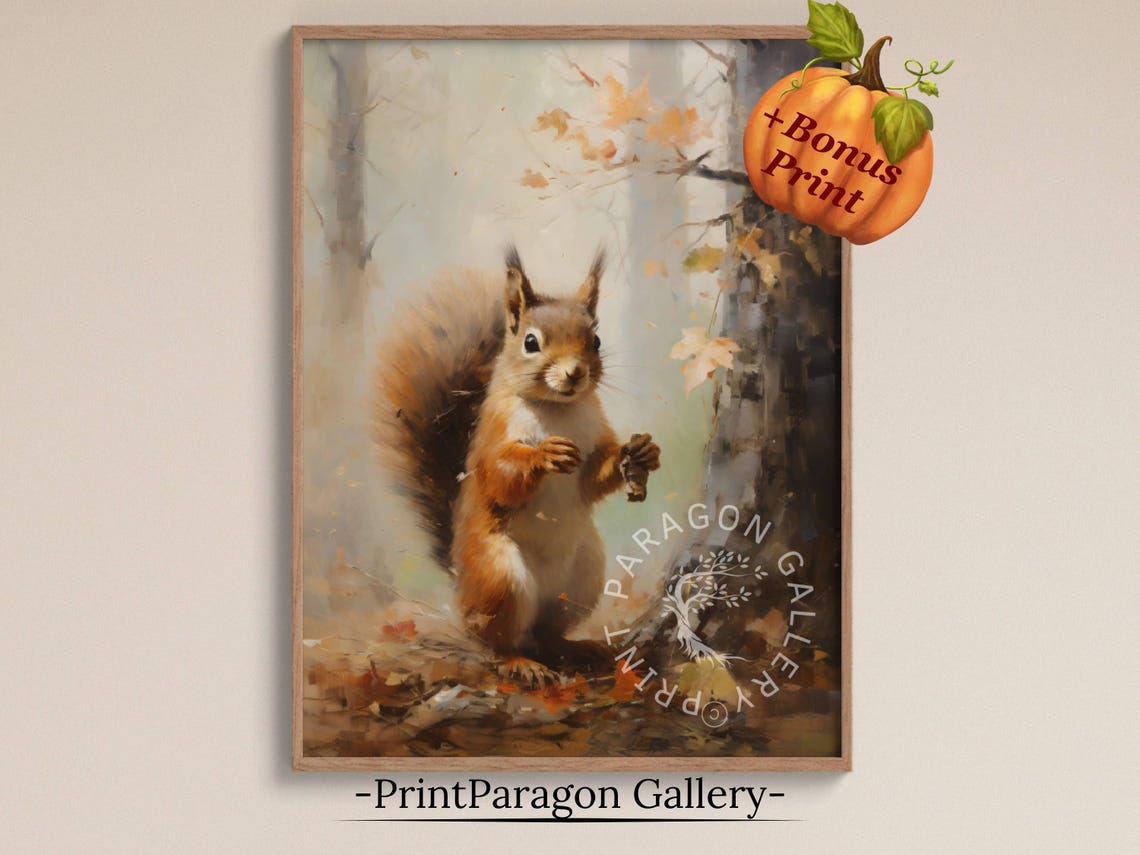 Curious Red Squirrel in an Autumn Forest Cute Wildlife Poster
