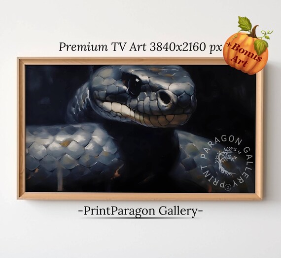Black Snake Head Close Up Dramatic Reptile Dark Painted Poster