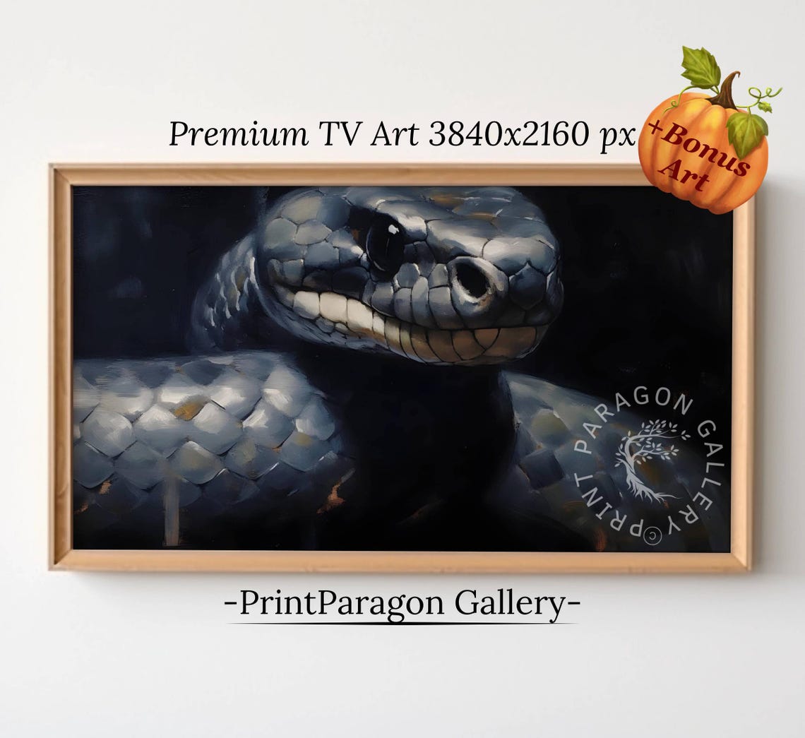 Black Snake Head Close Up Dramatic Reptile Dark Painted Poster