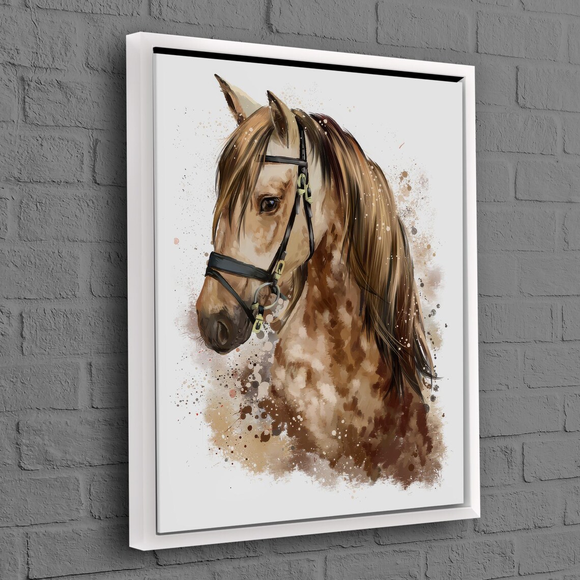 Watercolor Horse Head Brown Equine Bridle Minimal Portrait Poster