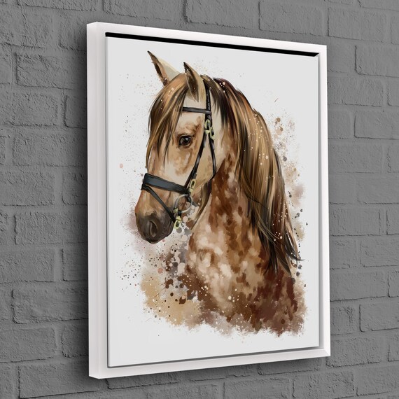 Watercolor Horse Head Brown Equine Bridle Minimal Portrait Poster
