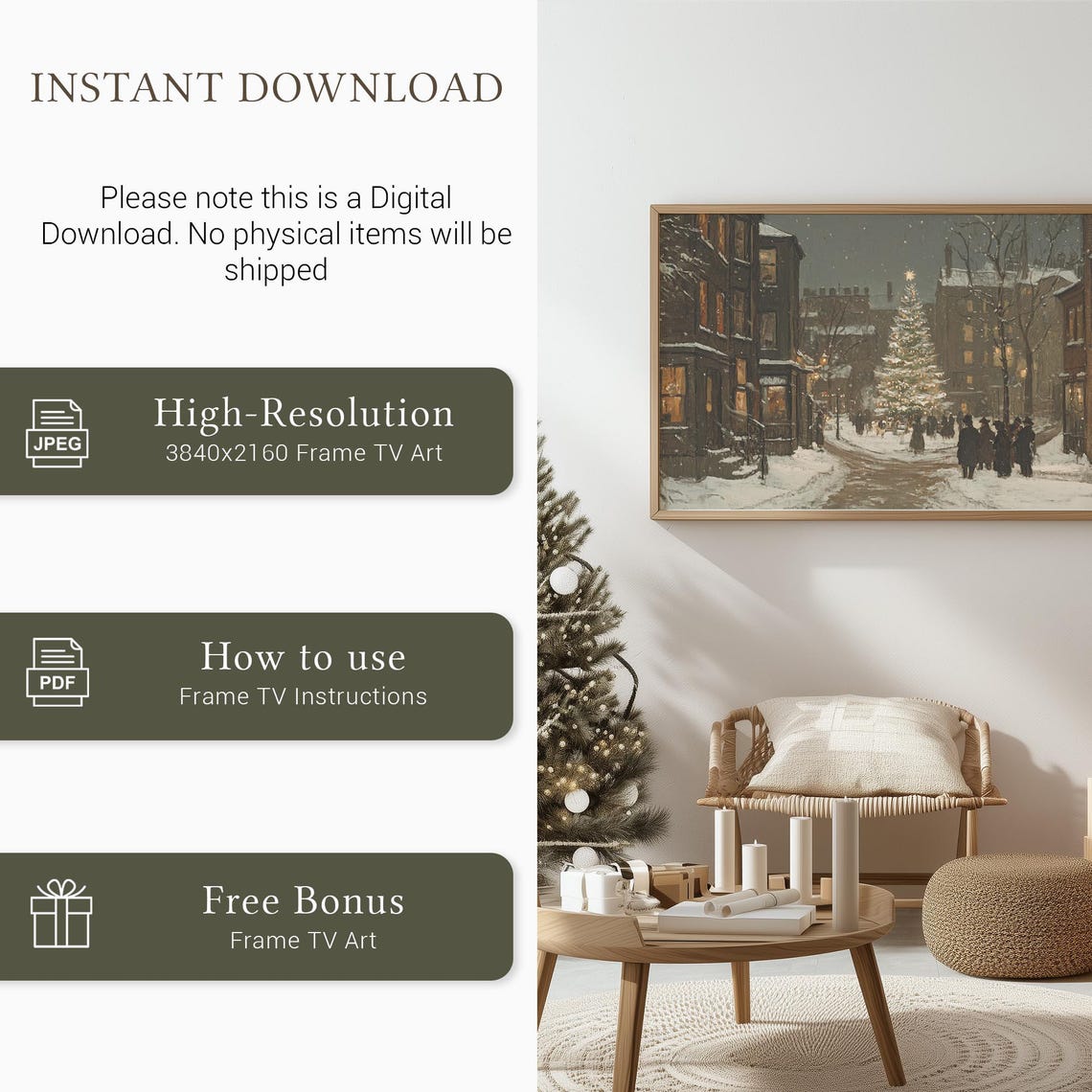 Victorian Snowy Street at Night with Glowing Christmas Tree Poster - Image 5