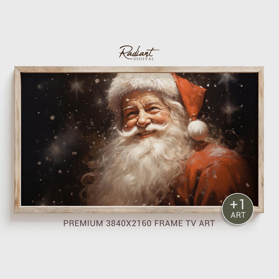 Santa Claus Smiling Portrait Snowy Night Christmas Watercolor Poster