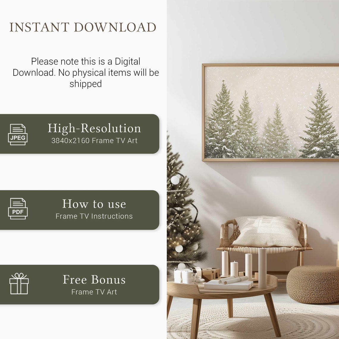 Evergreen Trees in Falling Snow Serene Winter Night Watercolor Poster - Image 5