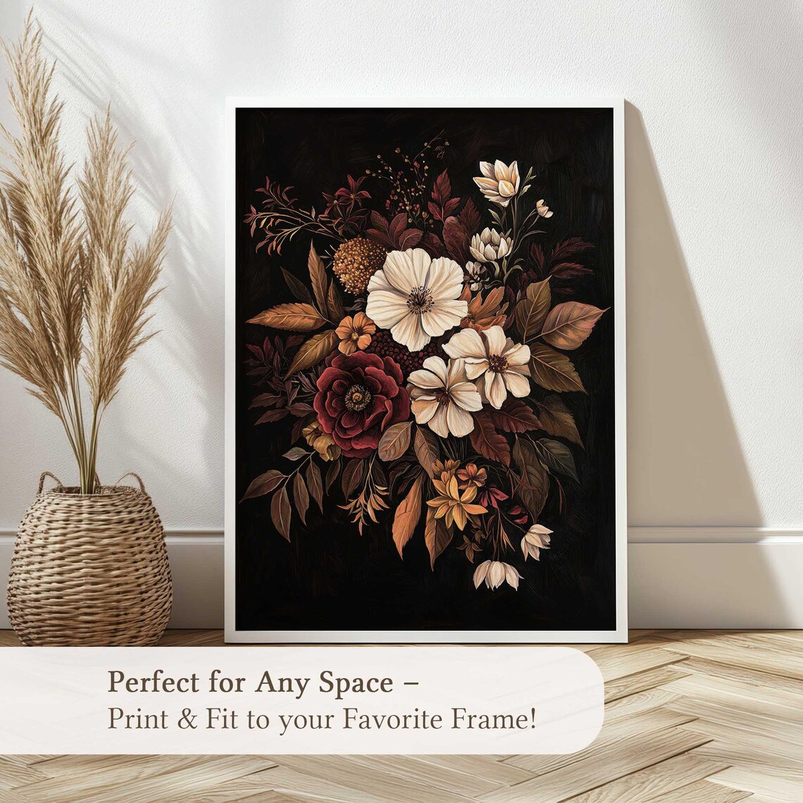 Dark Moody Floral Bouquet Vintage Botanical Oil Painting Wall Art - Image 4