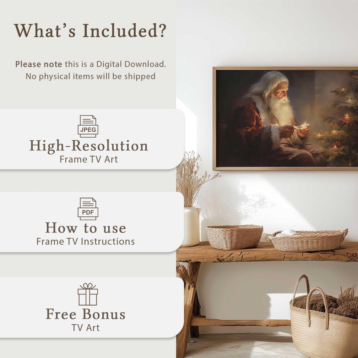 Santa Claus Lighting Christmas Tree Candlelight Holiday Art Poster - Image 4