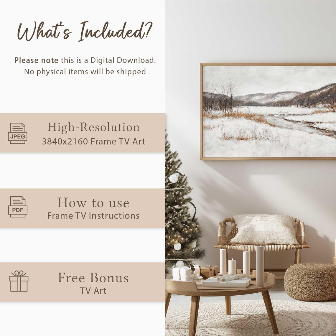 Snowy Valley Stream Quiet Winter Landscape Nature Watercolor Poster - Image 5