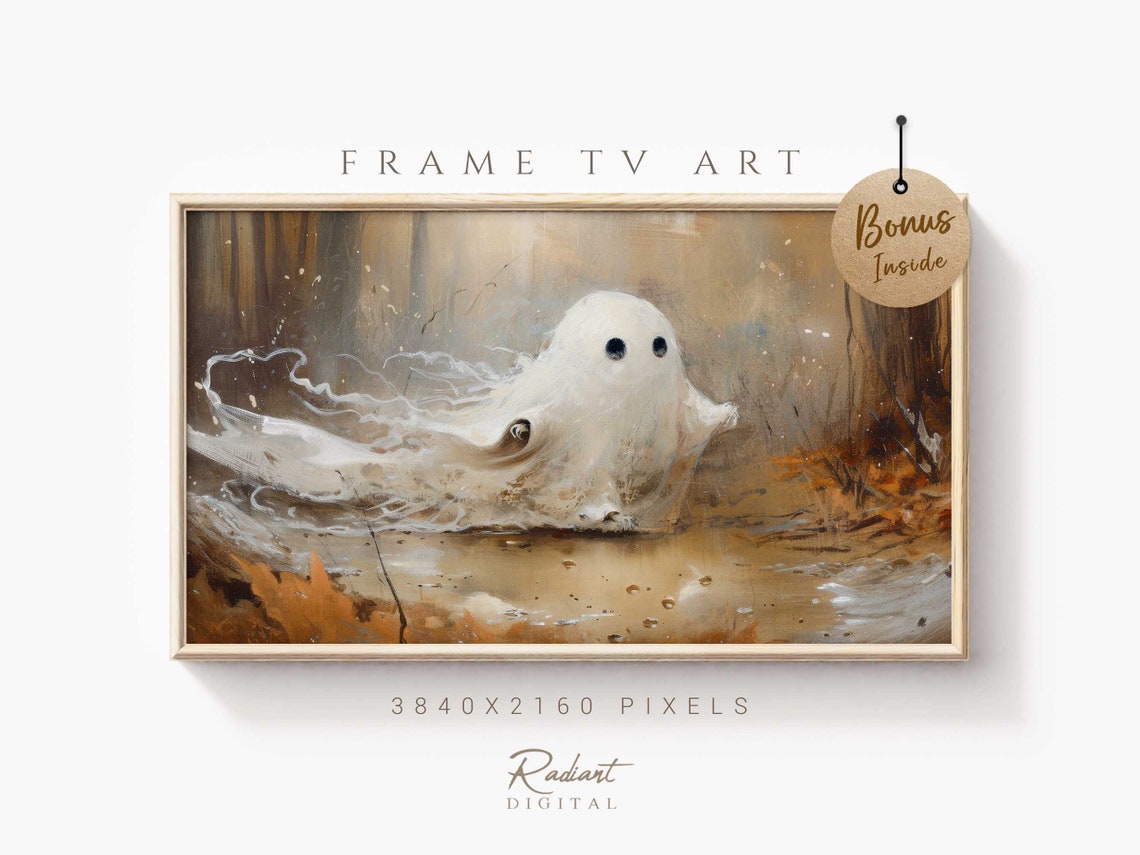 Cute Little Ghost Gliding Through Autumn Forest Spooky Poster