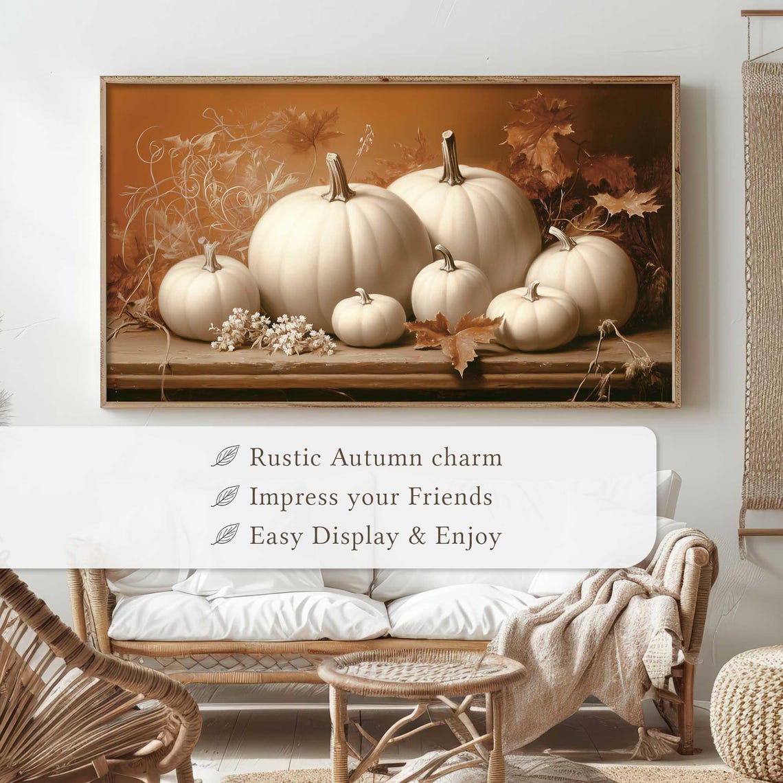 White Pumpkin Harvest Arrangement Warm Amber Fall Art Poster - Image 4