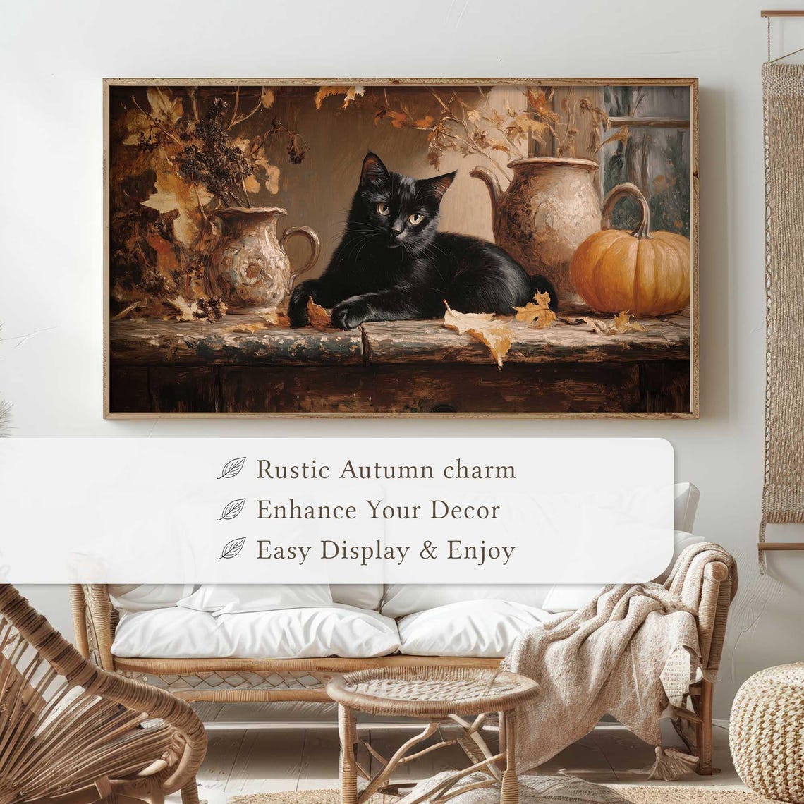 Cozy Black Cat With Pumpkins Rustic Autumn Still Life Poster - Image 4