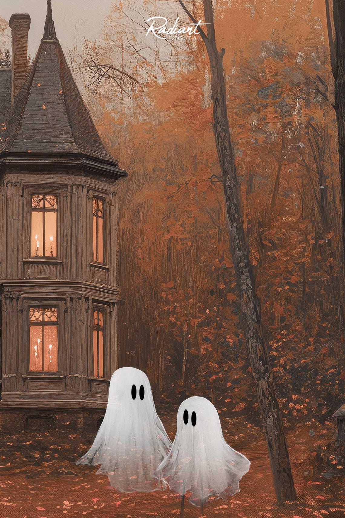 Cute Ghosts Frame Tv Art Farmhouse Frame Tv Art Spooky Autumn Forest Neutral Halloween Night Decor Gothic Decor High Resolution Art - Image 3