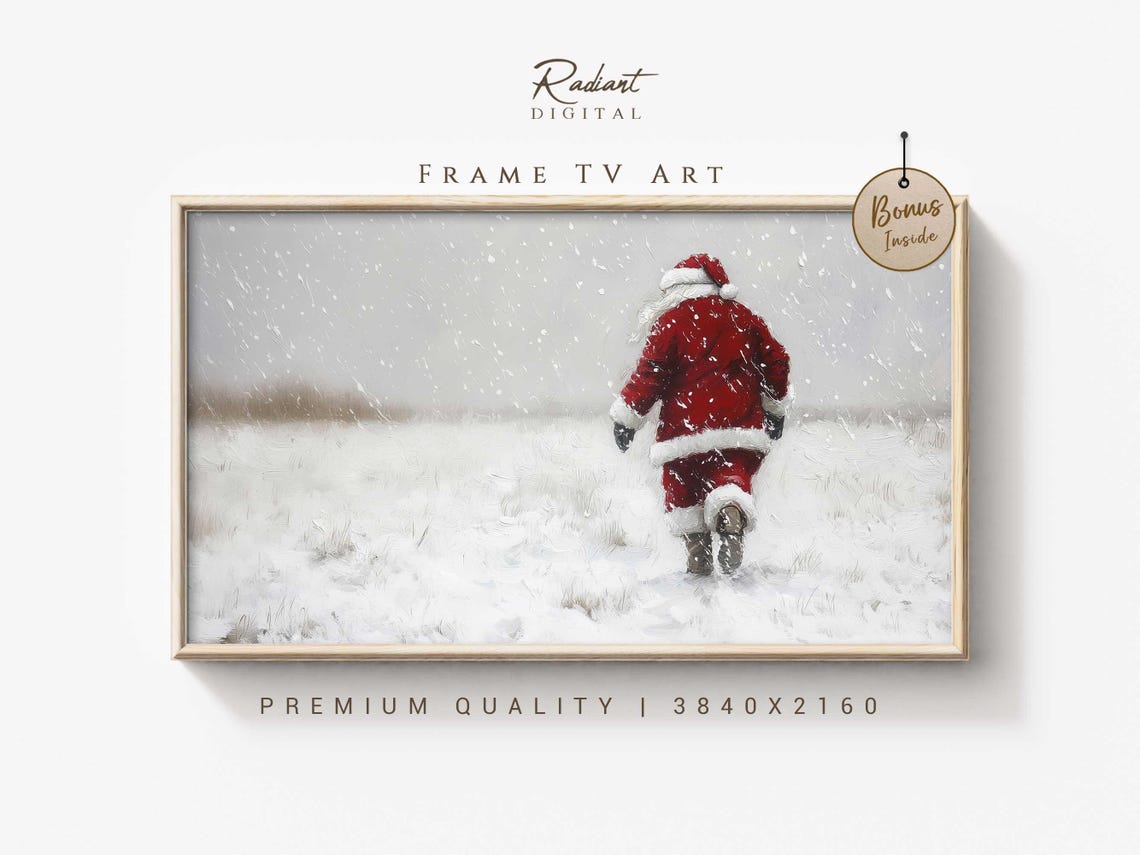 Santa Walking Away Through Heavy Snowfall Storm Winter Art Poster