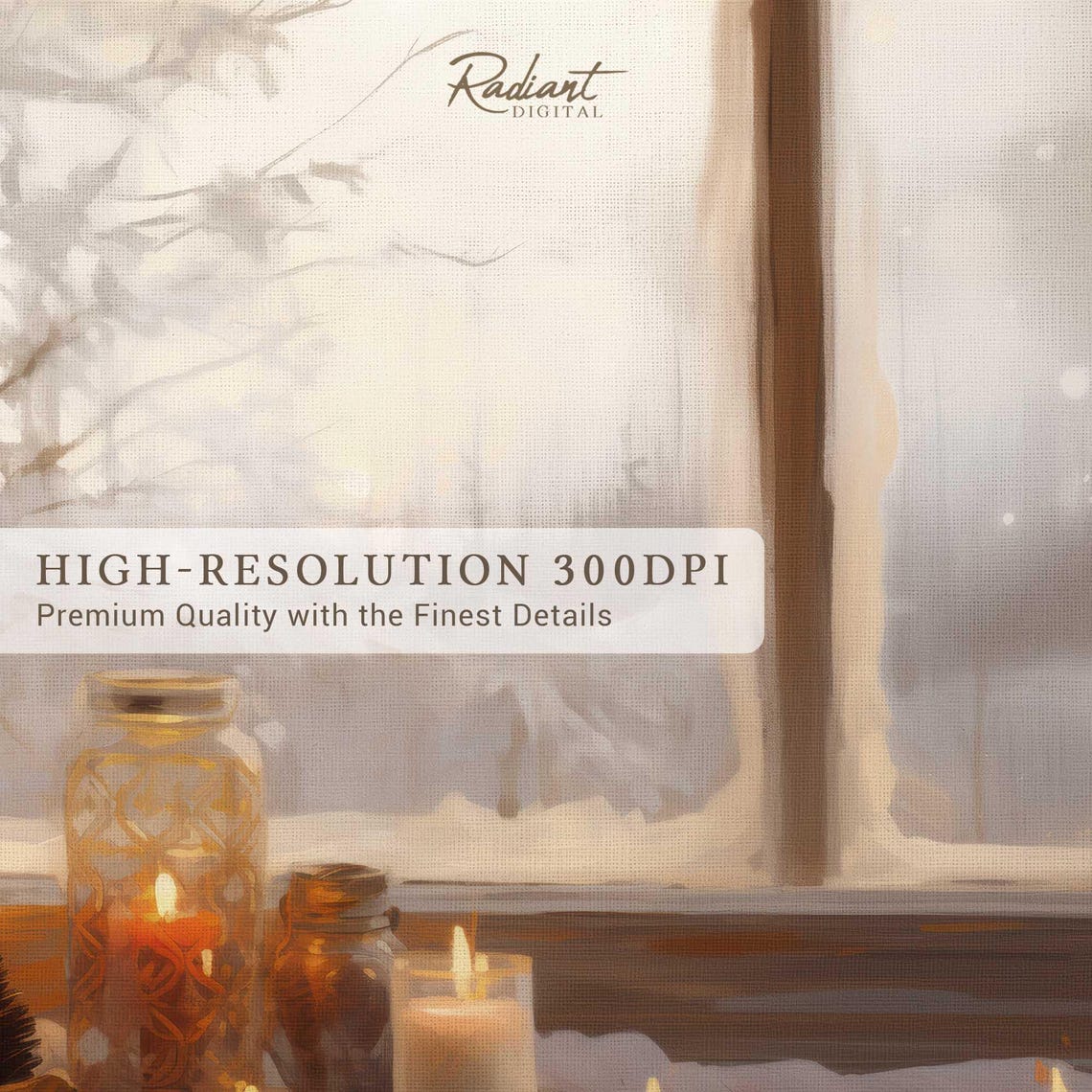 Cozy Winter Window Candlelight Frosty Snowfall View Wall Art - Image 5