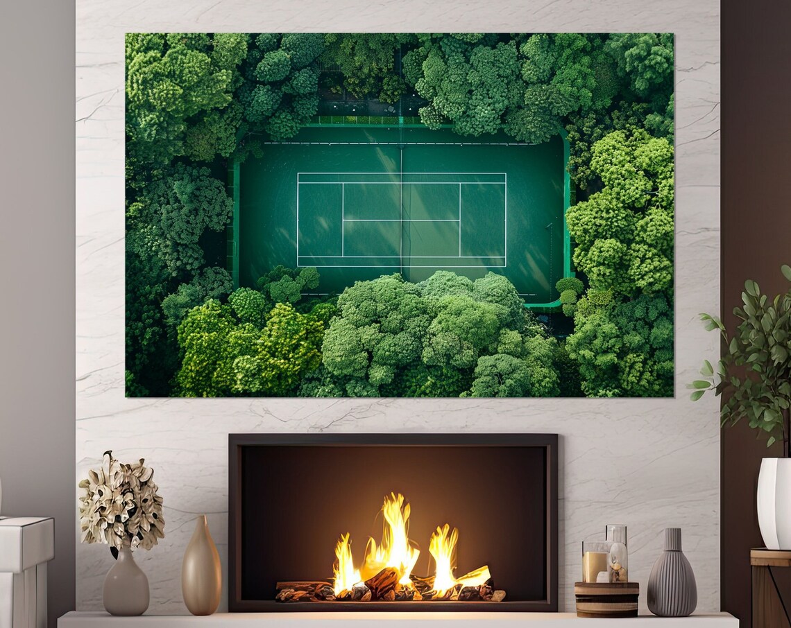 Abstract Tennis Wall Art Tennis Court In Forest Print Tennis Club Wall Decor Tennis Player Gift Framed And Ready To Hang