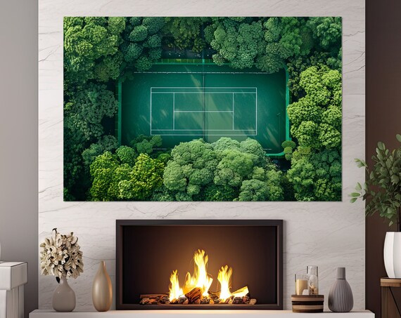 Abstract Tennis Wall Art Tennis Court In Forest Print Tennis Club Wall Decor Tennis Player Gift Framed And Ready To Hang