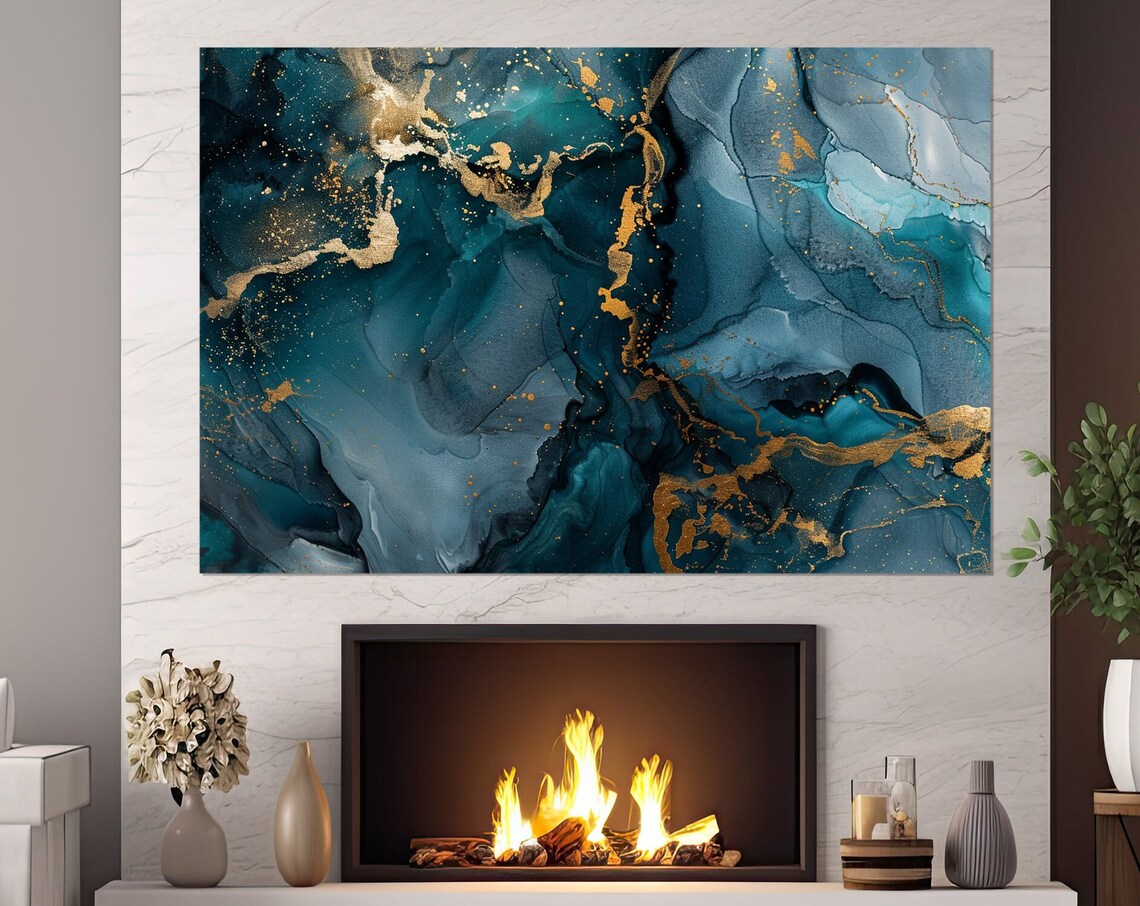 Blue Marble Abstract Wall Art Print, Contemporary
