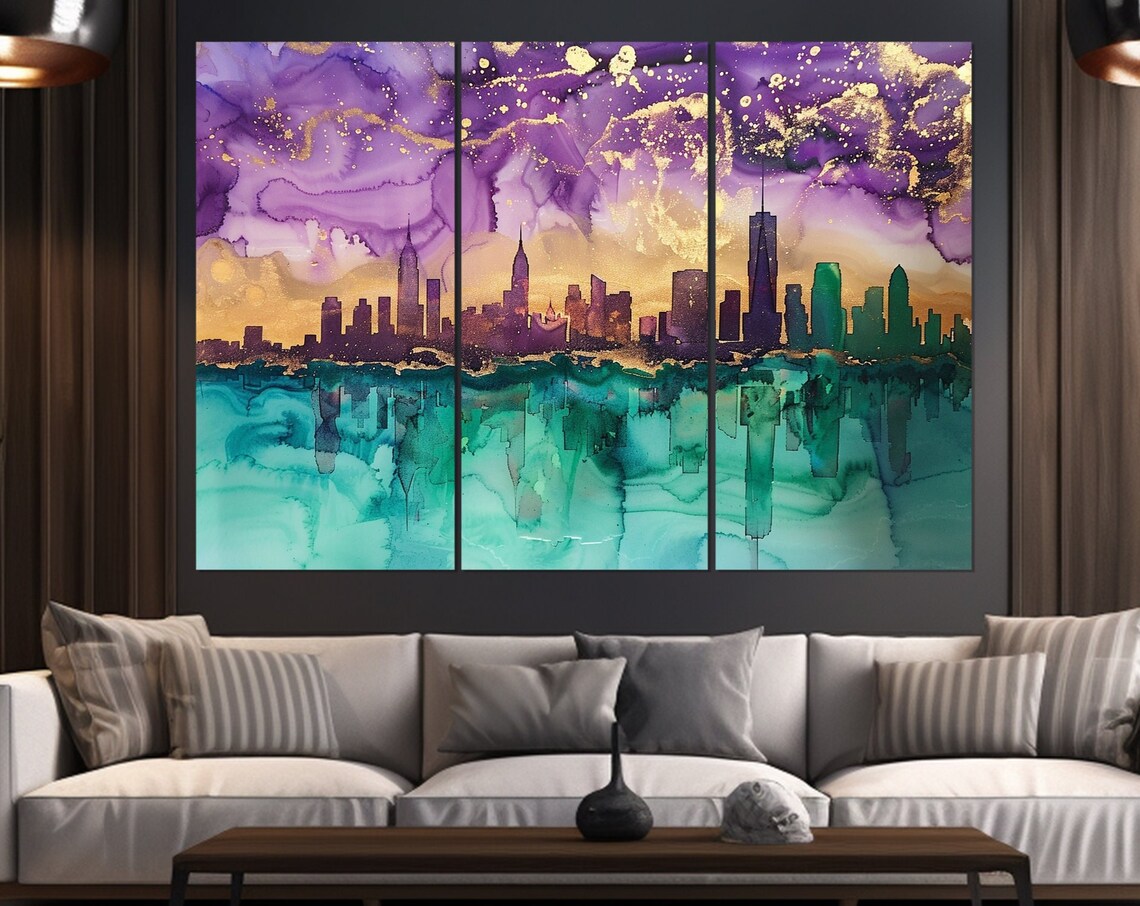 New York Skyline Watercolor Art Print, Manhattan