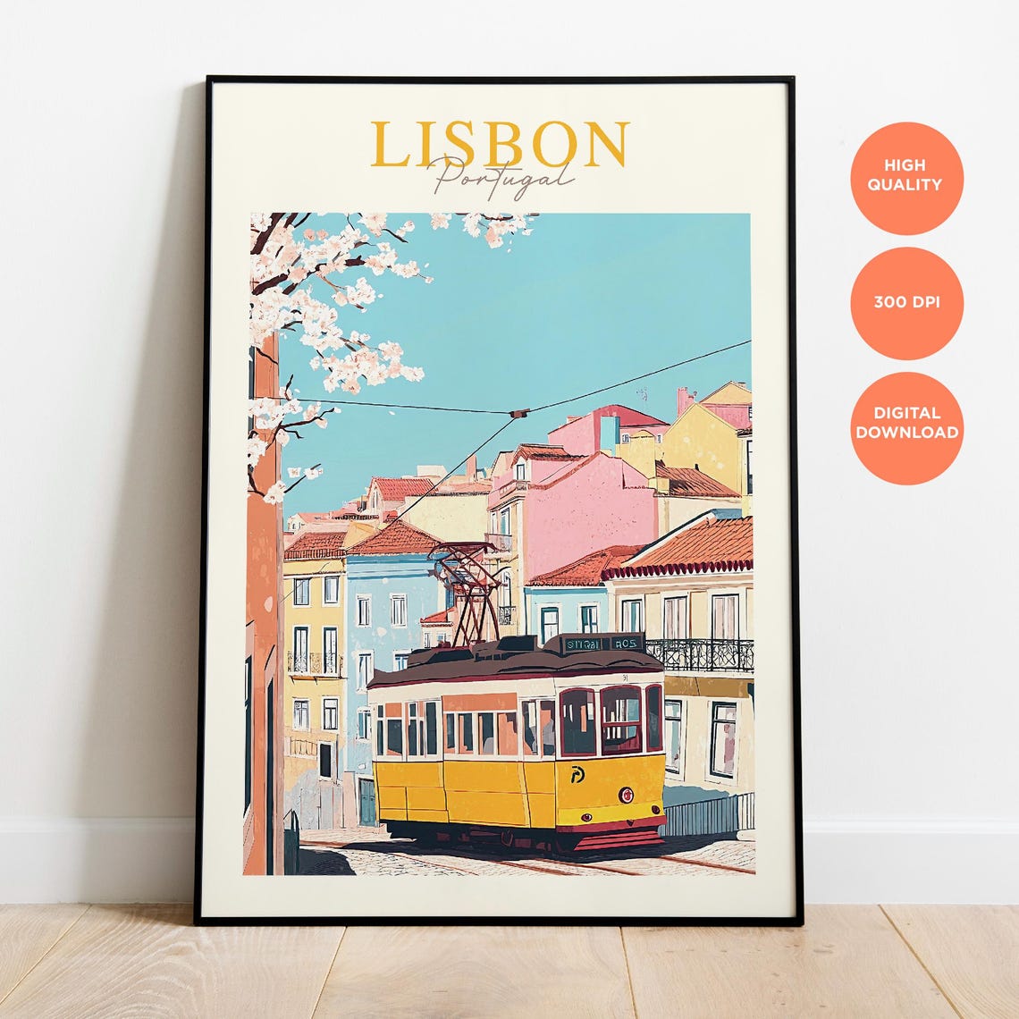 Portugal Lisbon Wall Art Lisbon Prints Lisbon City Landscape Travel Poster Portugal Poster Lisbon Illustration - Image 3
