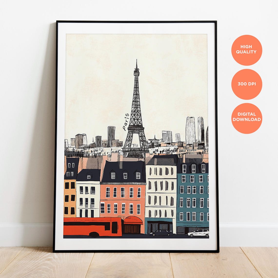 Paris Eiffel Tower Sketch Red Bus Handwritten City Illustration Poster - Image 4