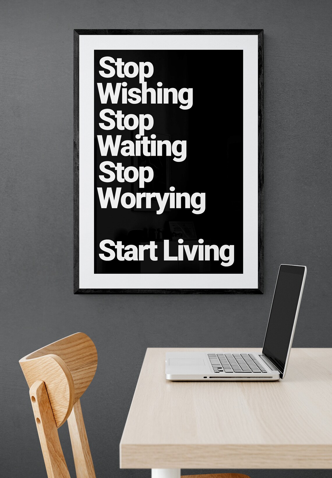 Start Living Stop Wishing Stop Waiting Motivational Life Quote Poster - Image 2
