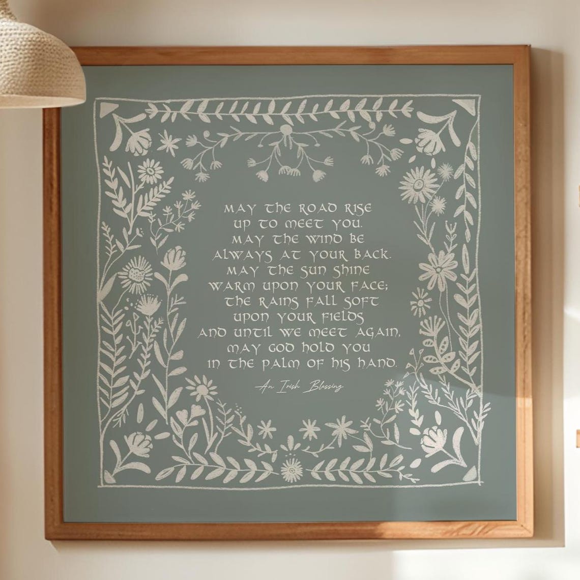 Irish Blessing Sage Green Floral Border Housewarming Gift Art Poster