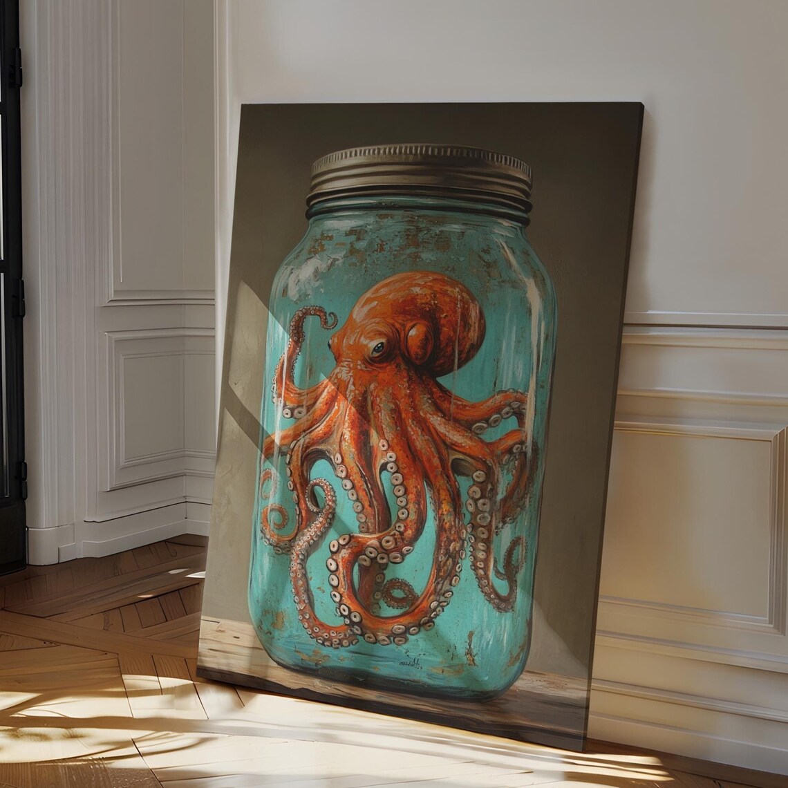 Captivating Octopus In Mason Jar, Nautical Decor