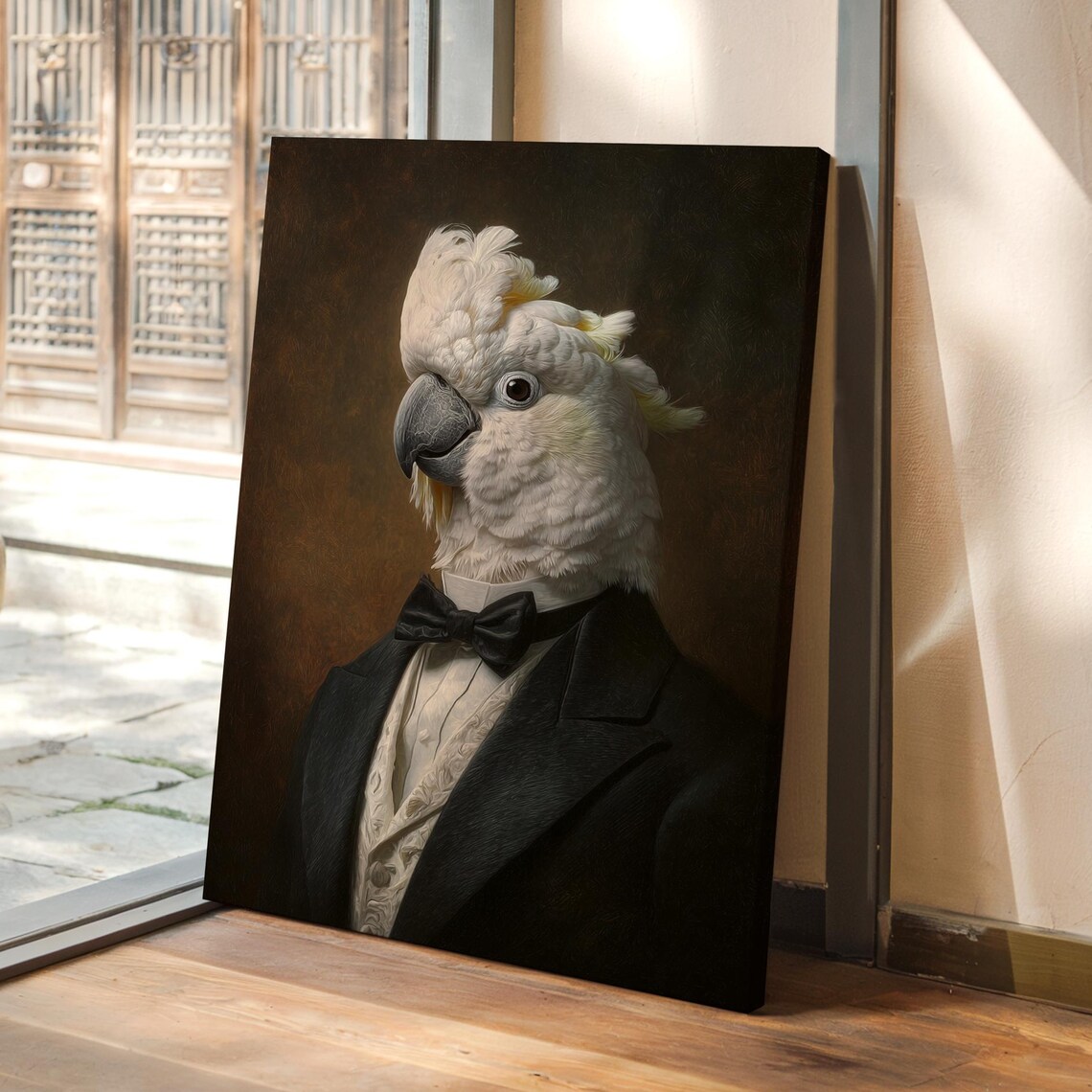 Elegant Distinguished Cockatoo In Tuxedo Bow Tie Portrait Wall Art